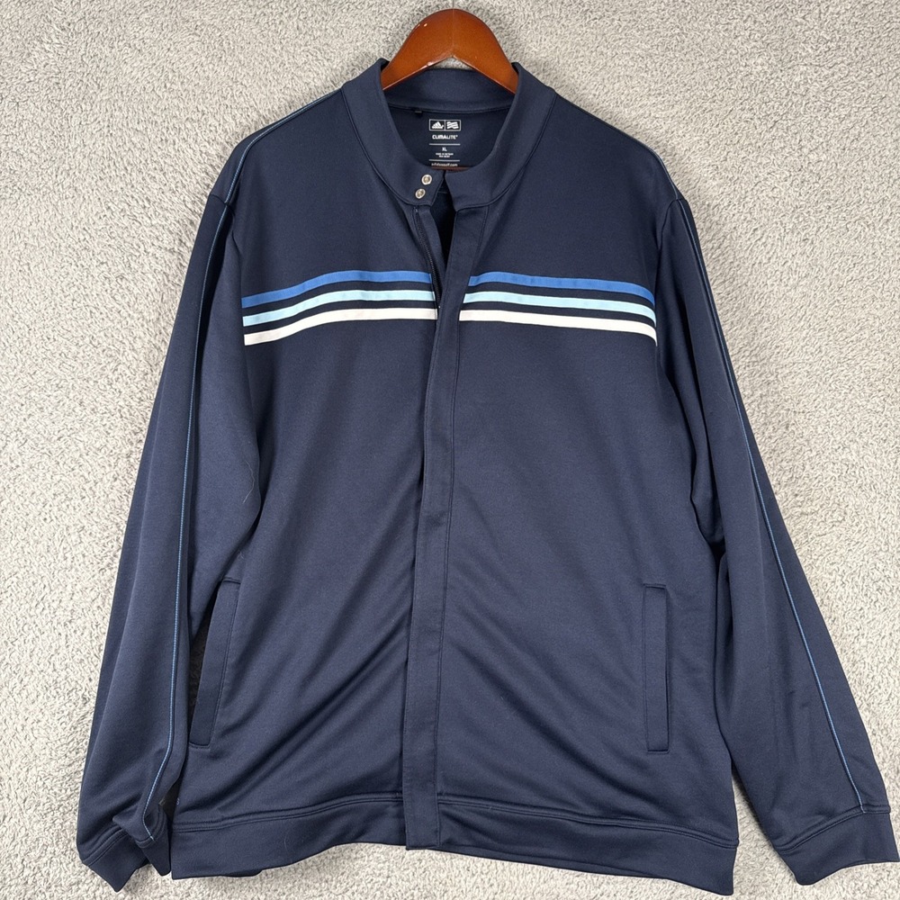 Adidas Climalite Track Jacket Mens XL Blue White 3 Stripe Full Zip Fleece